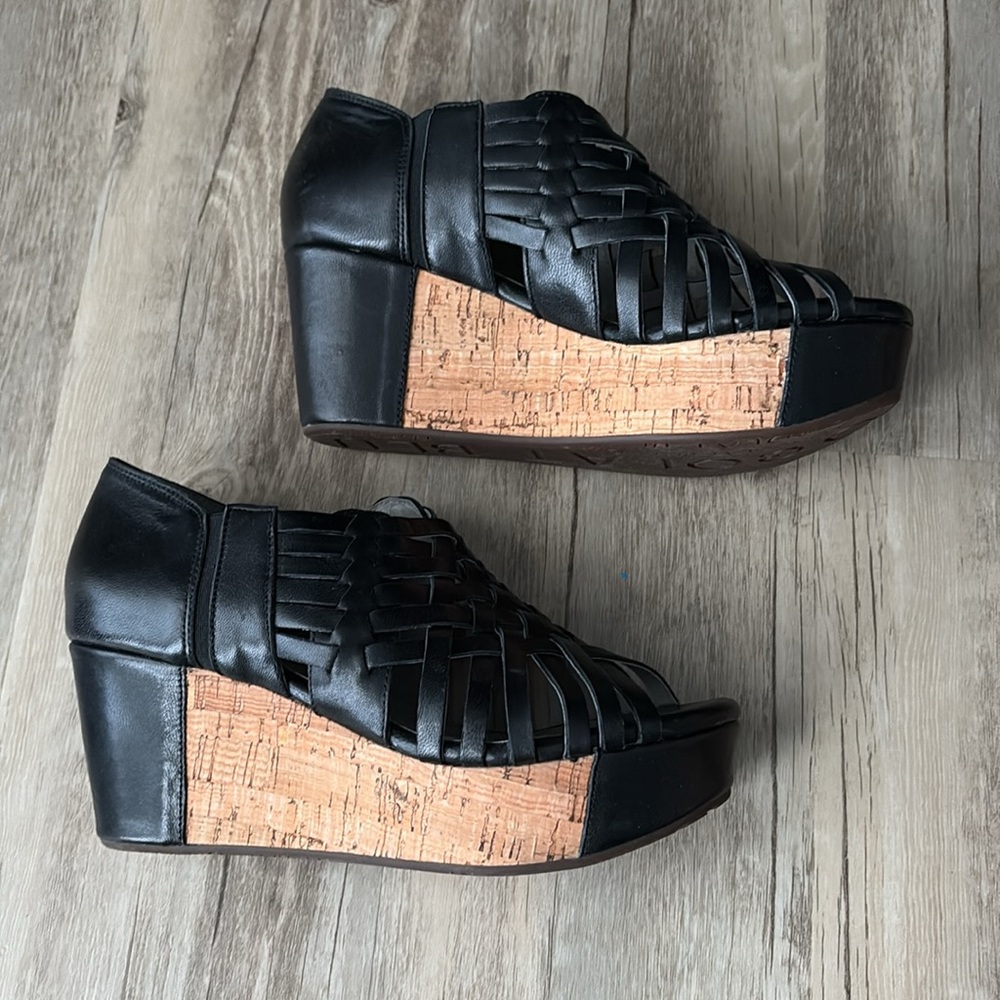 Chocolat Blu Black Wedge Shoes with Leather Upper - Picture 3 of 5